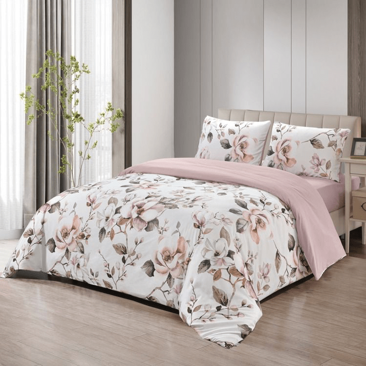 Lavella Efil Sengetøj Sæt 4 Dele | 180x200 cm | 200x220 cm | Hvid/Pink - Løven Home