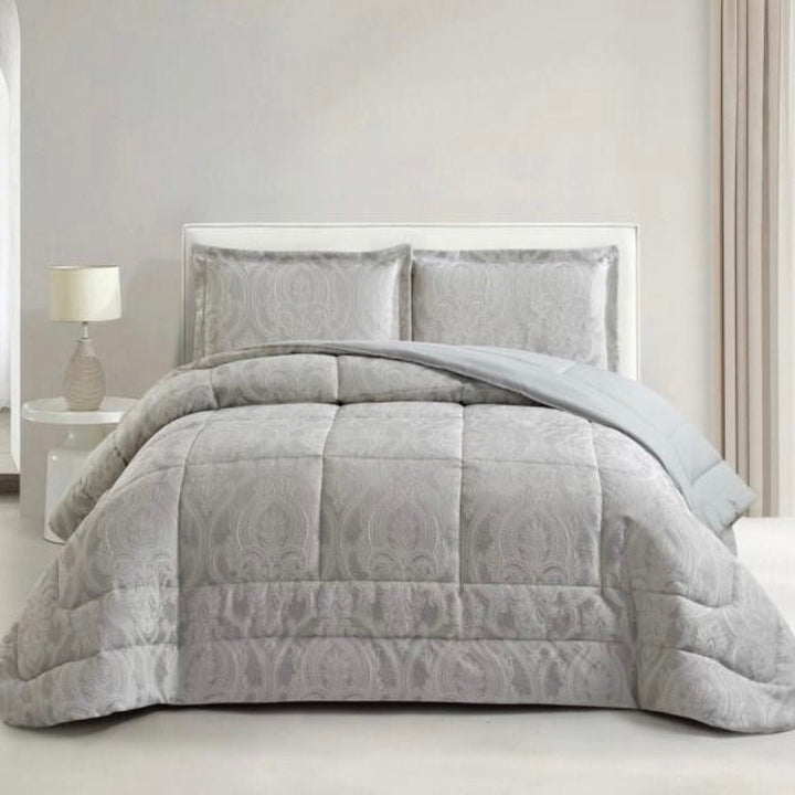 Lavella Firuze Sengetæppe Sæt 3 Dele | 240x260 cm | Grå | Damaskmønster - Løven Home