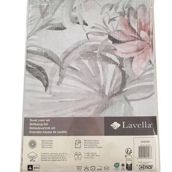 Lavella Gizem Sengetøj Sæt 4 Dele | 180x200 cm | 200x220 cm | Hvid/Blå/Pink - Løven Home