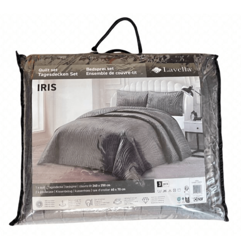 Lavella Iris Sengetæppe Sæt 3 Dele | 240x250 cm | Antracit - Løven Home