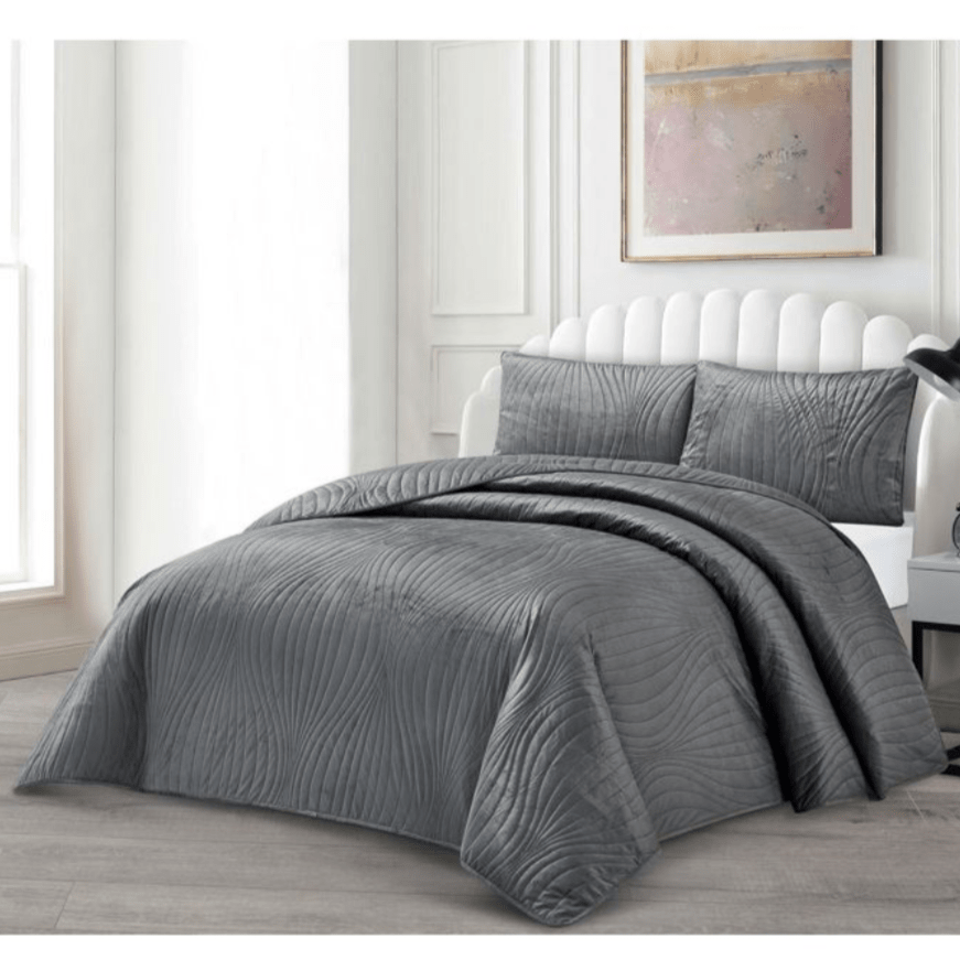 Lavella Iris Sengetæppe Sæt 3 Dele | 240x250 cm | Antracit - Løven Home