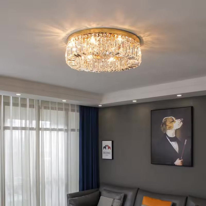 LED Krystal Loftlampe Guld 38 cm 3 Lysindstillinger - Løven Home