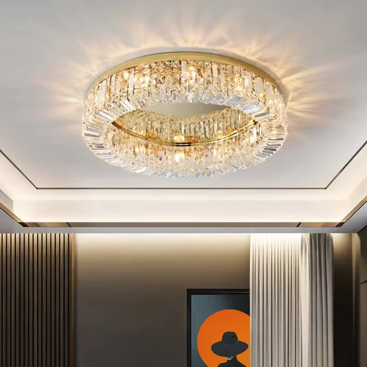 LED Krystal Loftlampe Guld 38 cm 3 Lysindstillinger - Løven Home