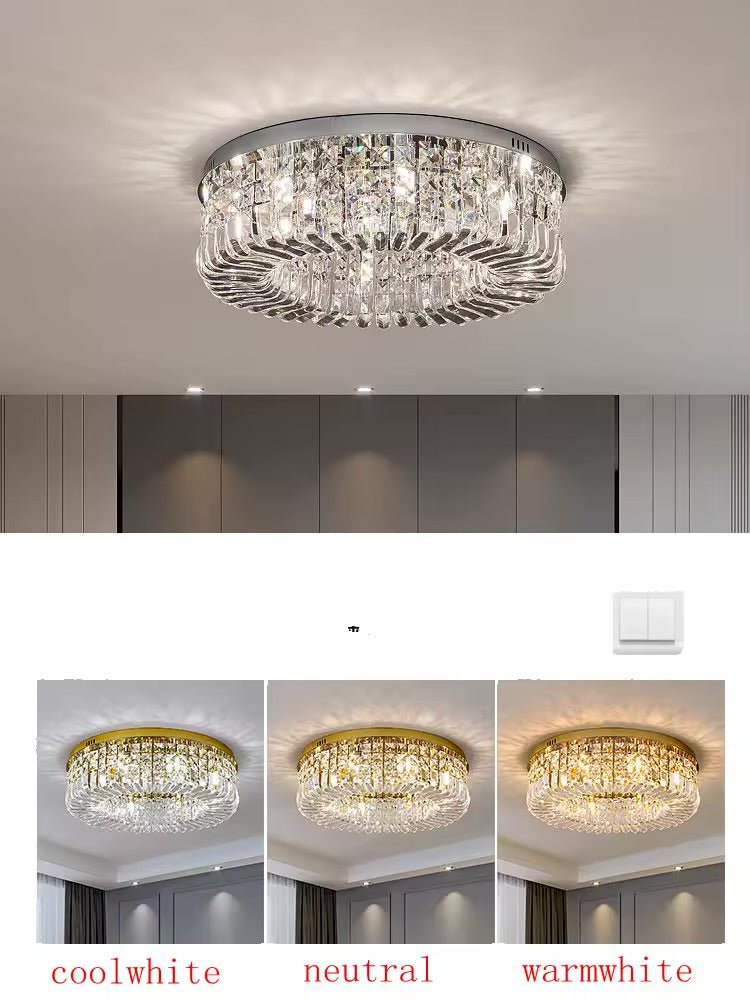 LED Krystal Loftlampe Sølv 50 cm 3 Lysindstillinger - Løven Home
