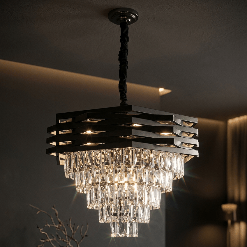 Loftlampe - Antracit med krystaller - Ø50 cm - Løven Home