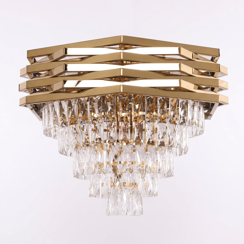 Loftlampe - Guld med krystaller - Ø60 cm - Løven Home