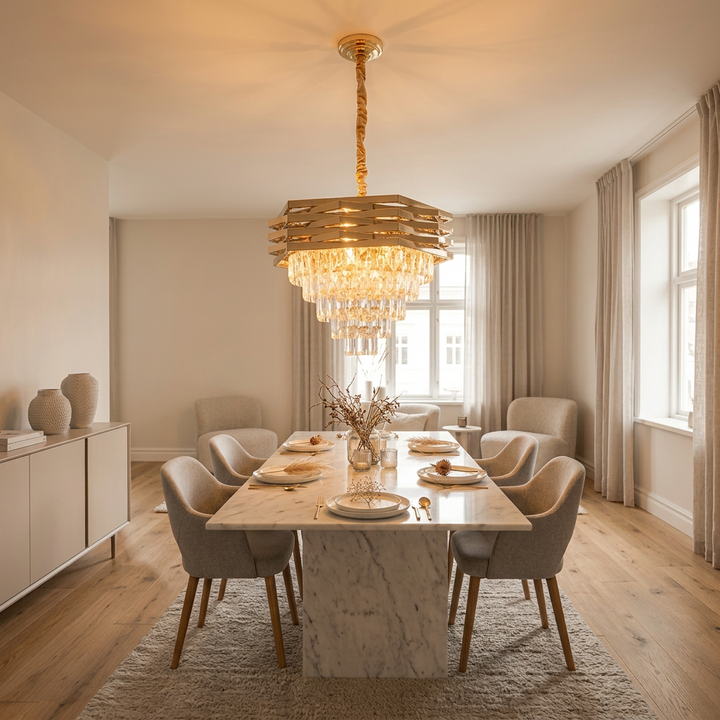 Loftlampe - Guld med krystaller - Ø60 cm - Løven Home