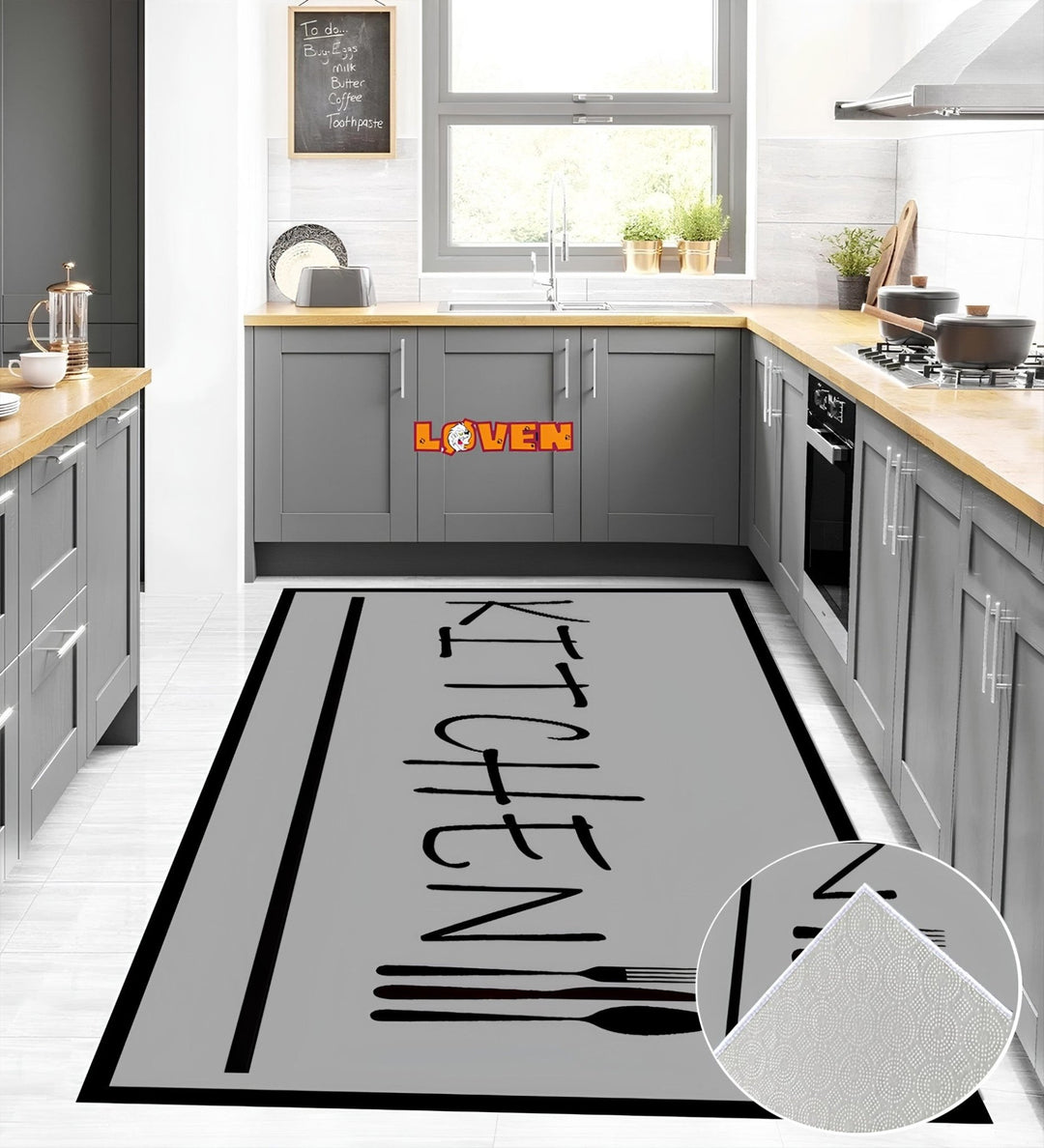 Løven Vaskbart Tæppe - Kitchen 021 Grå - Løven Home