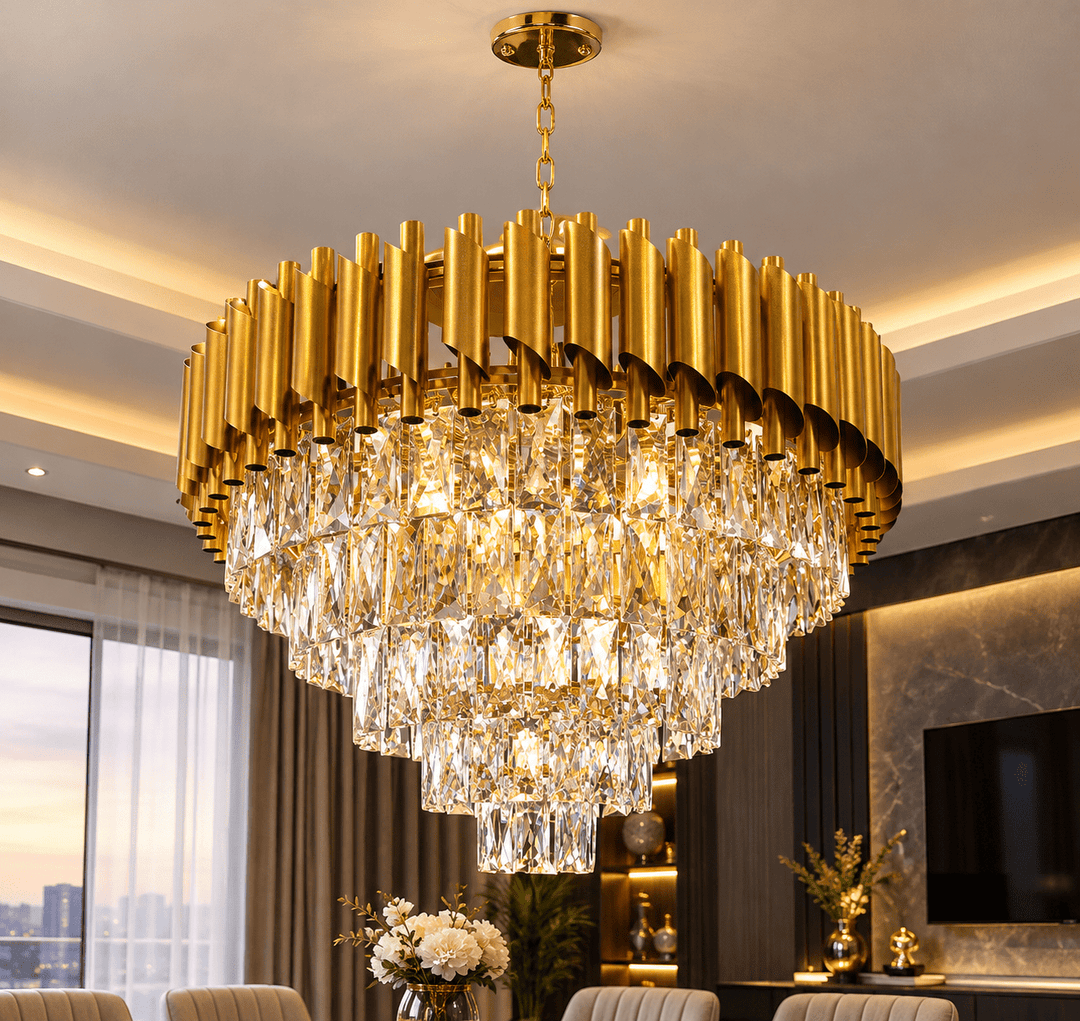 Luxury Living - Elegant Loftlampe - Guld &amp; Krystaldetaljer | 60 cm - Løven Home