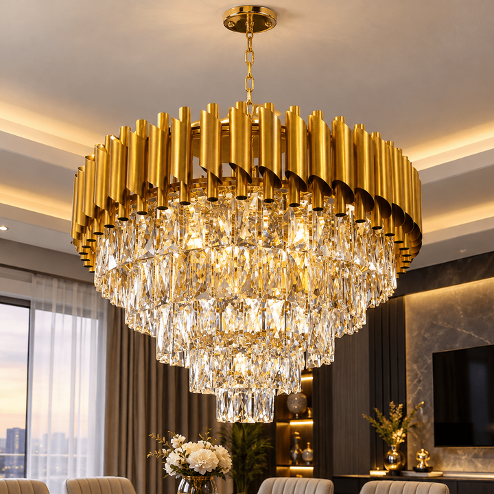 Luxury Living - Elegant Loftlampe - Guld &amp; Krystaldetaljer | 60 cm - Løven Home