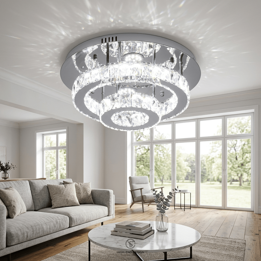 Luxury Living - Krystal Loftlampe – 2 Ringe | Krom | Ø45 cm - Løven Home