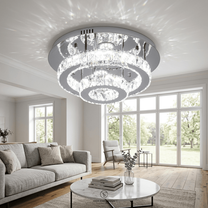 Luxury Living - Krystal Loftlampe – 2 Ringe | Krom | Ø45 cm - Løven Home