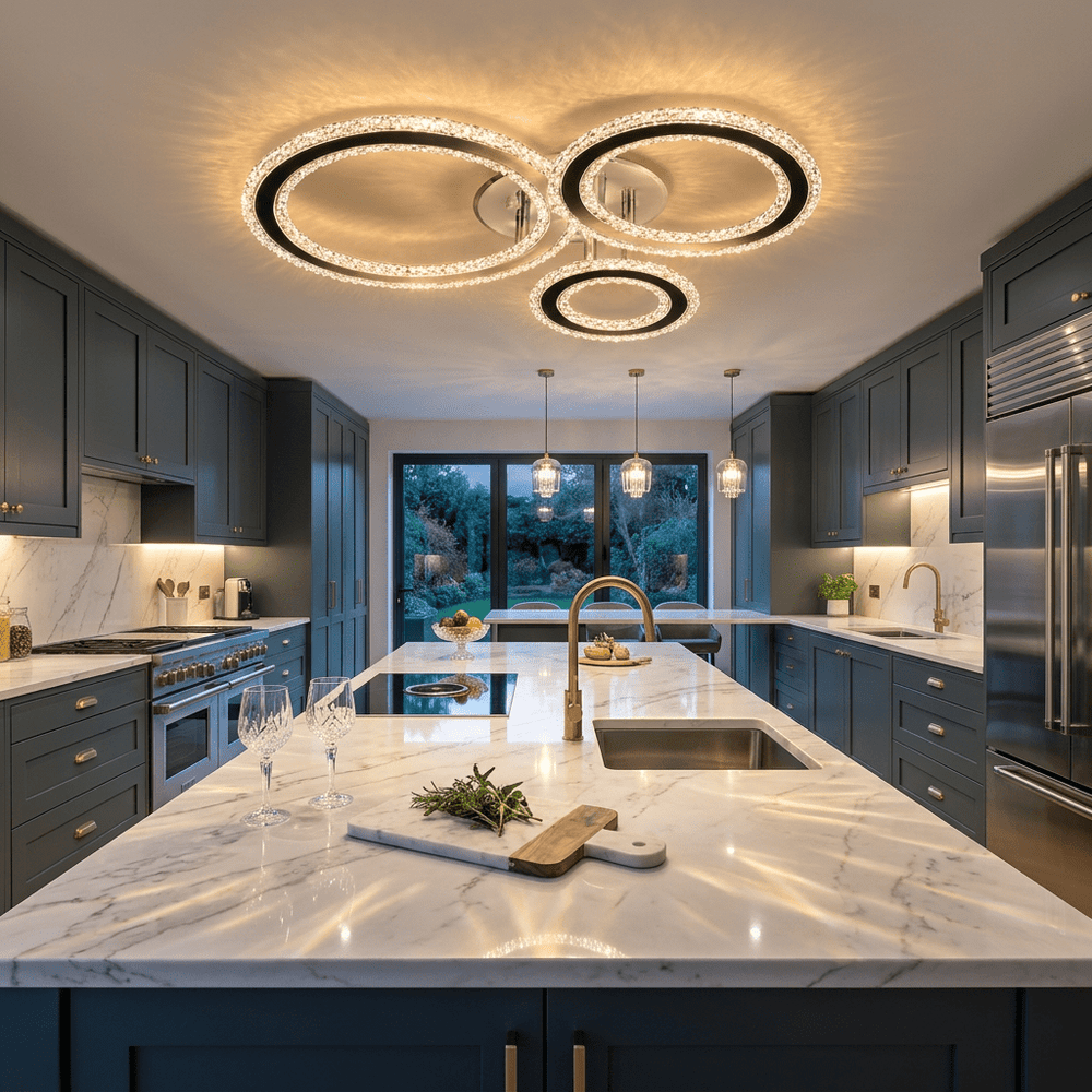 Luxury Living Krystal Loftlampe – 3 Ringe | Krom | LED - Løven Home