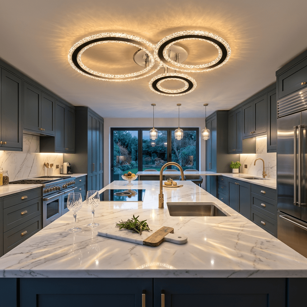 Luxury Living Krystal Loftlampe – 3 Ringe | Krom | LED - Løven Home