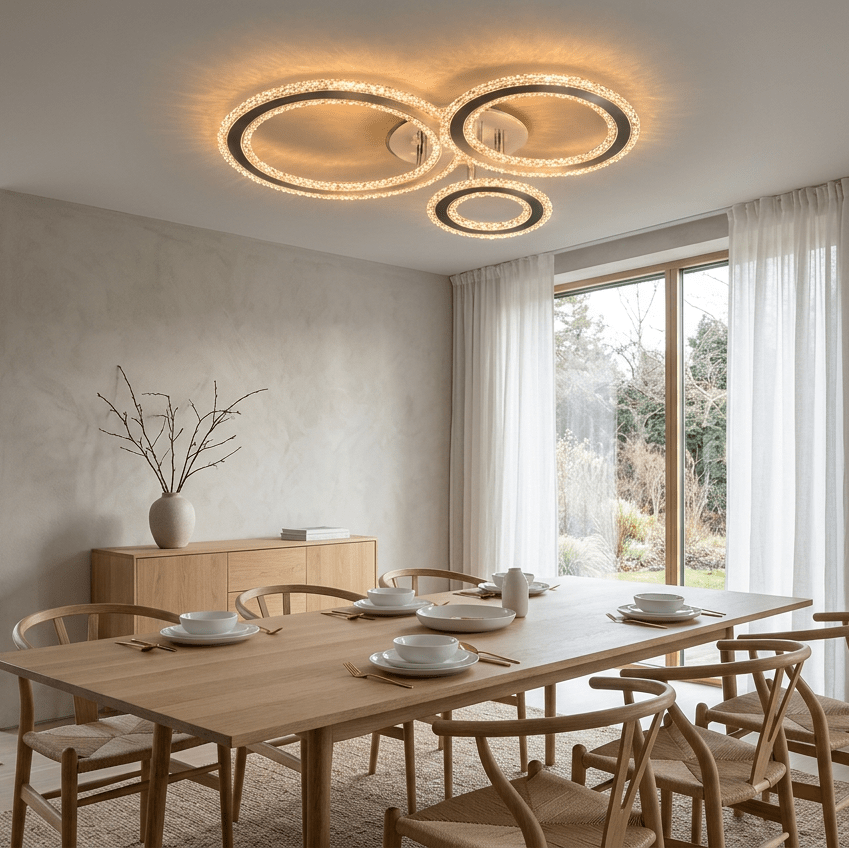 Luxury Living Krystal Loftlampe – 3 Ringe | Krom | LED - Løven Home