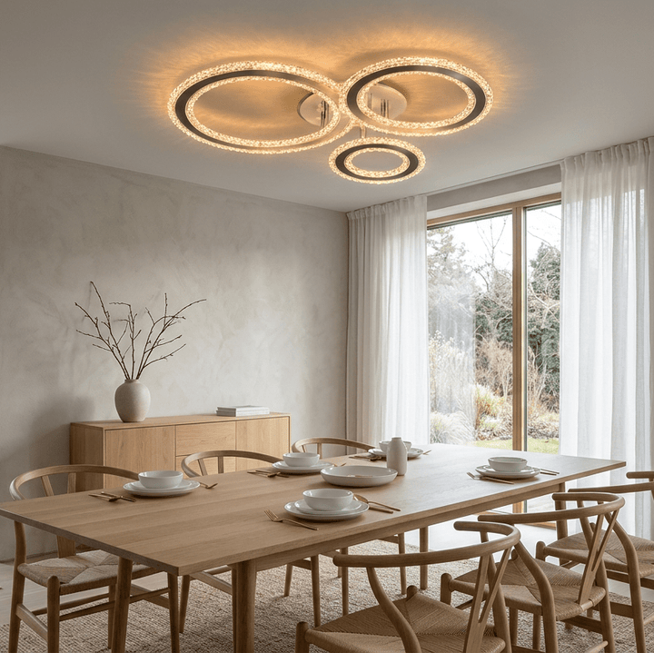 Luxury Living Krystal Loftlampe – 3 Ringe | Krom | LED - Løven Home