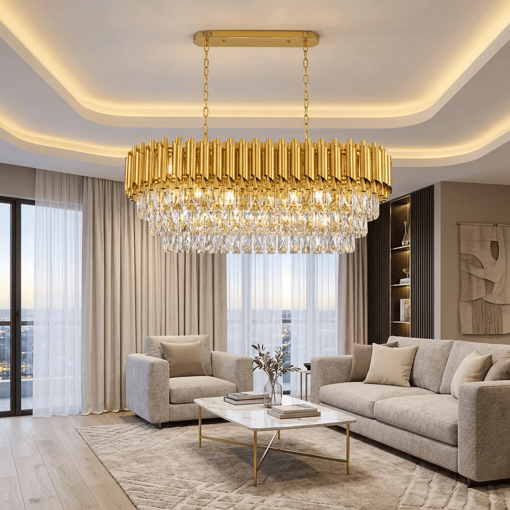 Luxury Living - Krystal Loftlampe - Guld | 80 cm - Løven Home