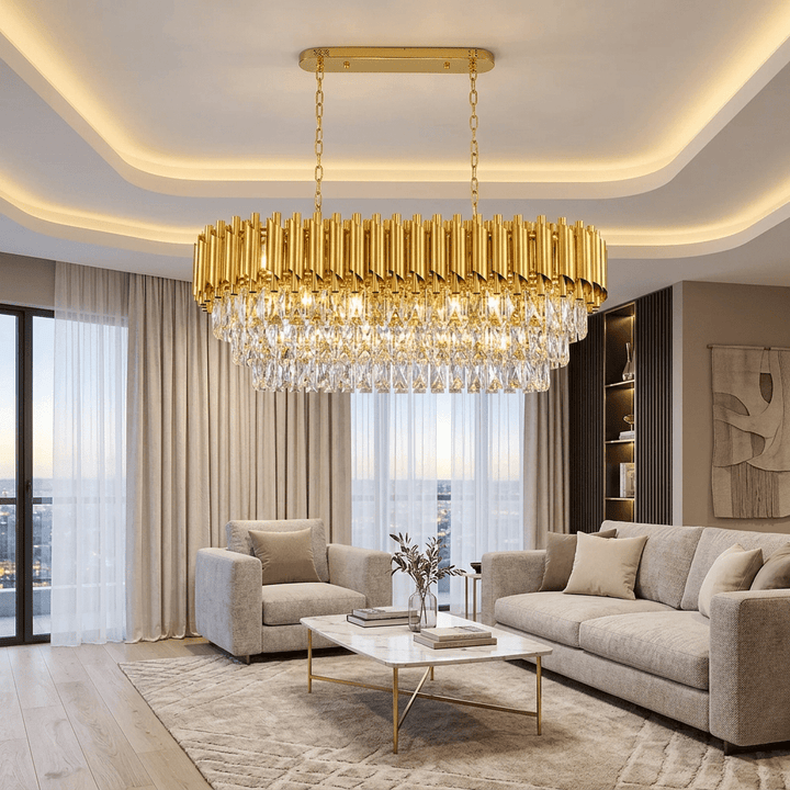 Luxury Living - Krystal Loftlampe - Guld | 80 cm - Løven Home