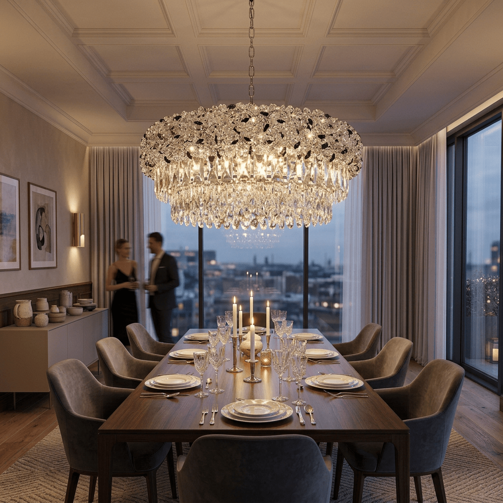 Luxury Living - Krystal Loftlampe – Krom/Sort | Ø60 cm - Løven Home
