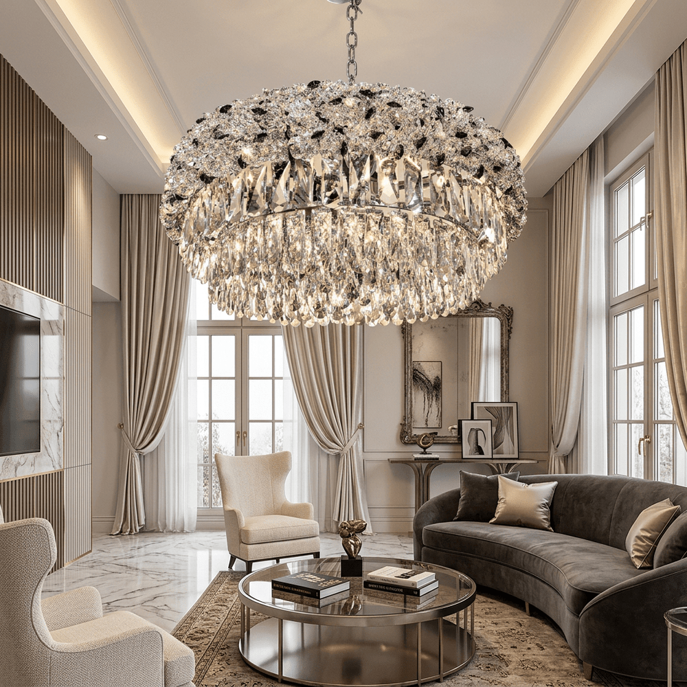 Luxury Living - Krystal Loftlampe – Krom/Sort | Ø60 cm - Løven Home