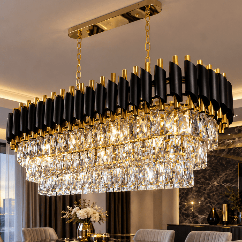 Luxury Living - Krystal Loftlampe - Sort & Guld | 80 cm - Løven Home