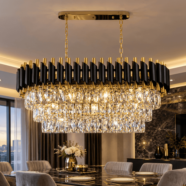 Luxury Living - Krystal Loftlampe - Sort &amp; Guld | 80 cm - Løven Home