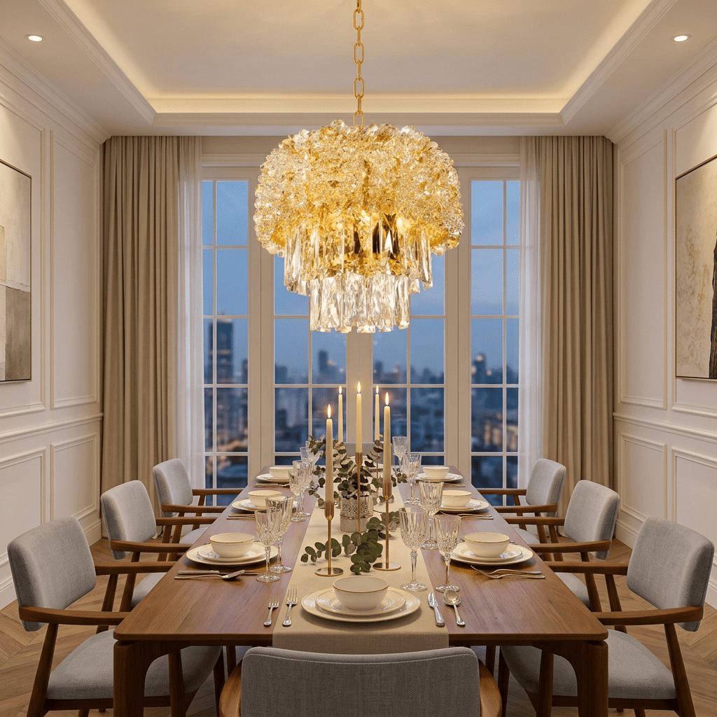 Luxury Living - LED Krystal Loftlampe - 3 Lysindstillinger | 36x36x18 cm | Guldfinish - Løven Home