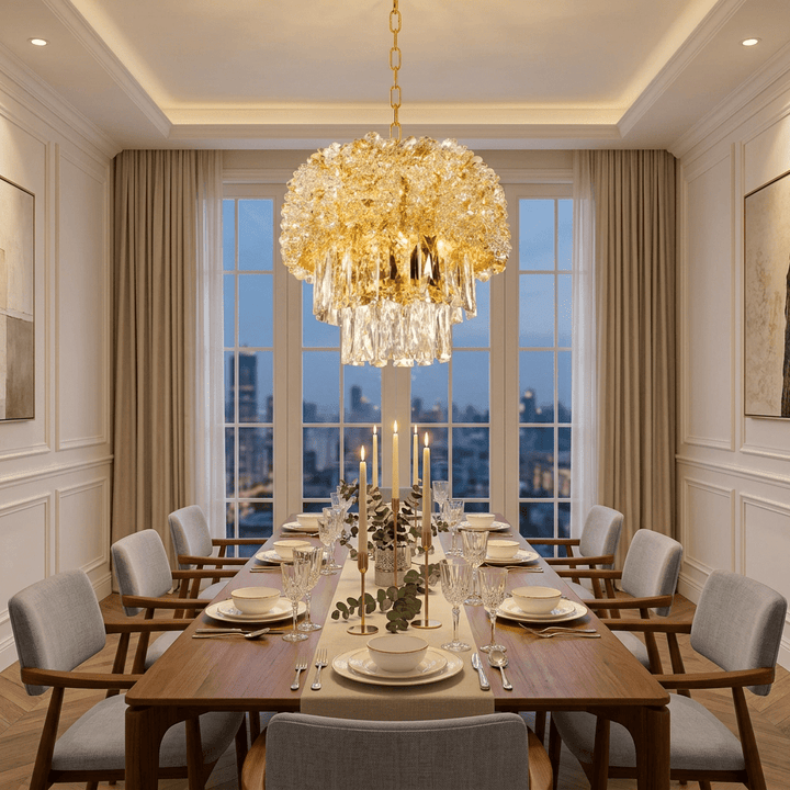 Luxury Living - LED Krystal Loftlampe - 3 Lysindstillinger | 36x36x18 cm | Guldfinish - Løven Home