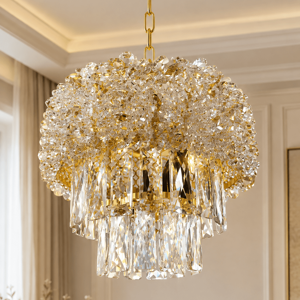 Luxury Living - LED Krystal Loftlampe - 3 Lysindstillinger | 36x36x18 cm | Guldfinish - Løven Home