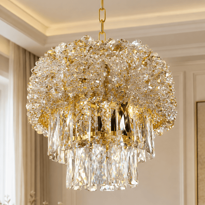 Luxury Living - LED Krystal Loftlampe - 3 Lysindstillinger | 36x36x18 cm | Guldfinish - Løven Home