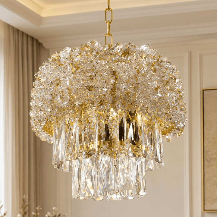 Luxury Living - LED Krystal Loftlampe - 3 Lysindstillinger | 36x36x18 cm | Guldfinish - Løven Home