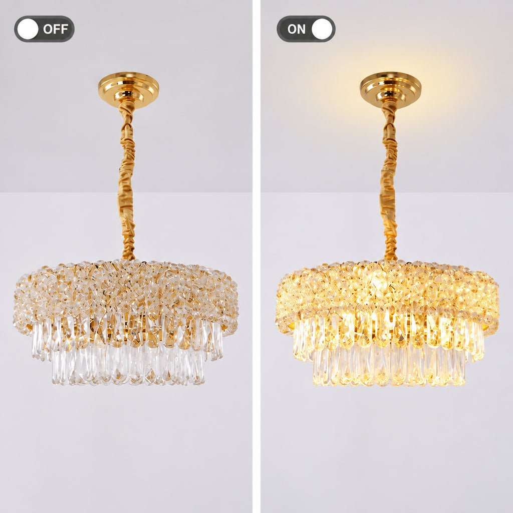 Luxury Living - LED Krystal Loftlampe - 3 Lysindstillinger | 56x56x24 cm | Guldfinish - Løven Home