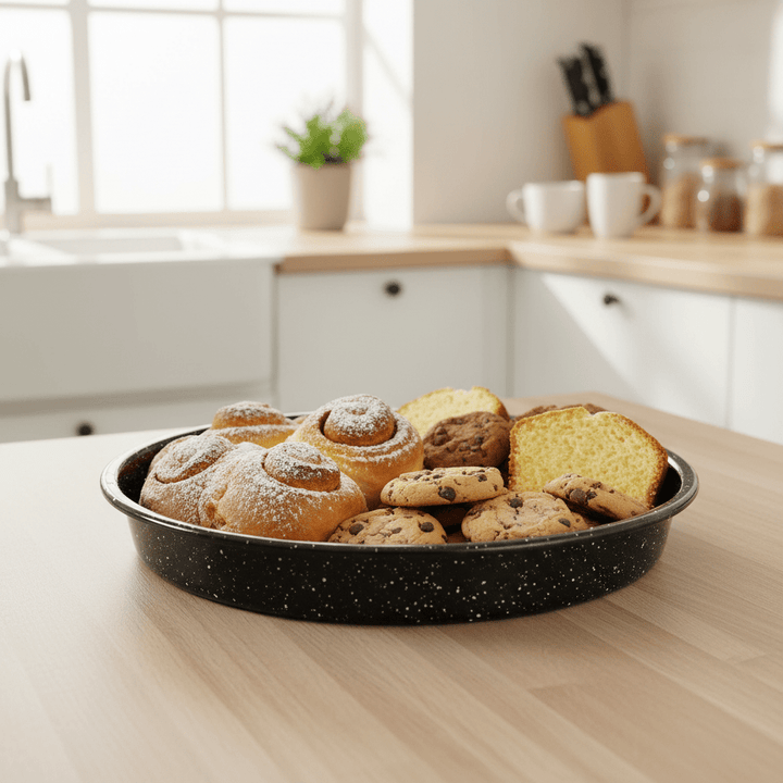 Menzir Ovnfast Emaljebakke 32 cm – Sort Højglans (Model 6963) - Løven Home