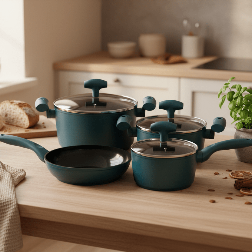 Michelino 7 - dele Grydesæt – New Nora Serie - Petrol - Keramisk Belægning - Løven Home