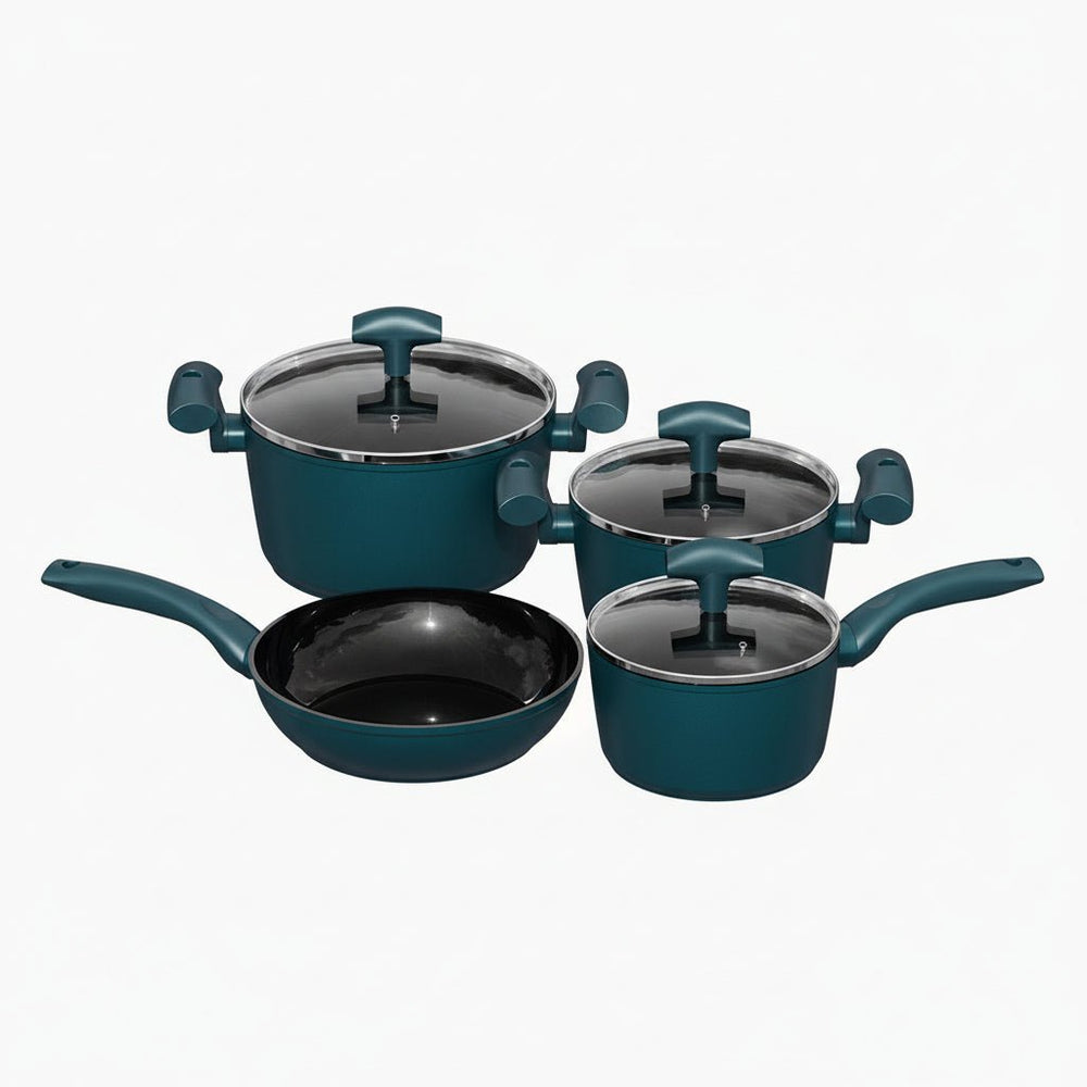 Michelino 7 - dele Grydesæt – New Nora Serie - Petrol - Keramisk Belægning - Løven Home