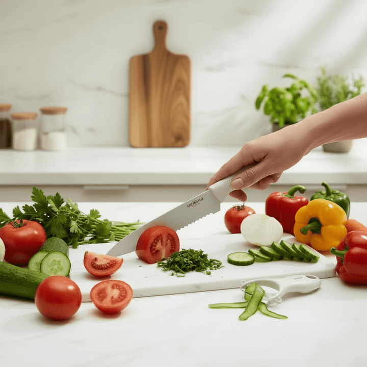 Michelino Alythia Knivsæt – 6 Dele - Elegant Beige med Non - stick Belægning - Løven Home