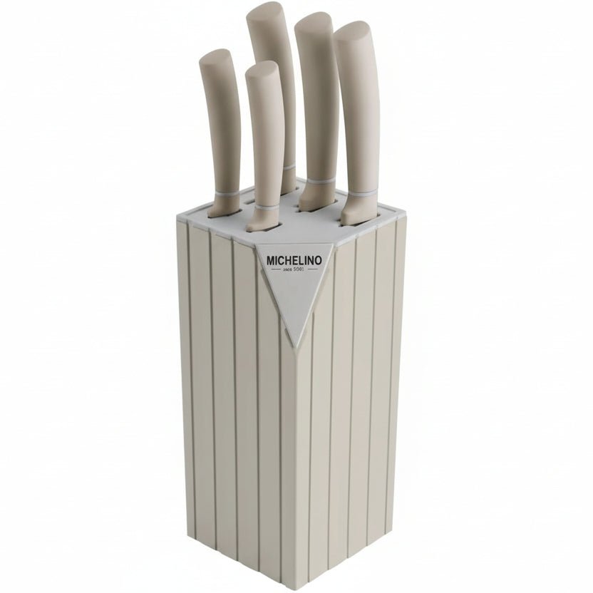 Michelino Alythia Knivsæt m/Blok - 6 Dele - Beige - Løven Home