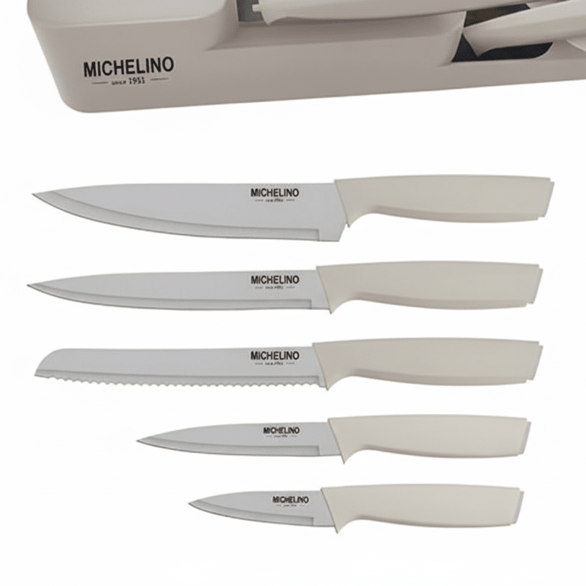 Michelino Alythia Knivsæt m/Holder – 10 Dele - Beige - Løven Home