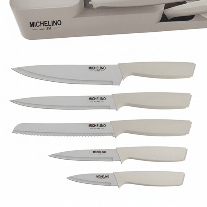 Michelino Alythia Knivsæt m/Holder – 10 Dele - Beige - Løven Home