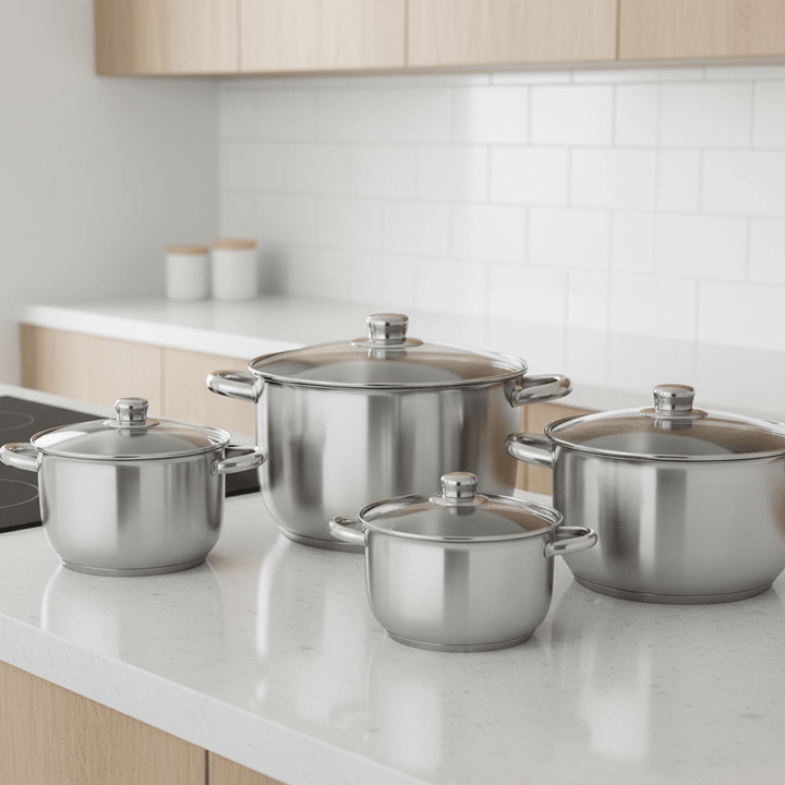 Michelino Berlin Grydesæt – 8 Dele i Satineret Rustfrit Stål - Løven Home