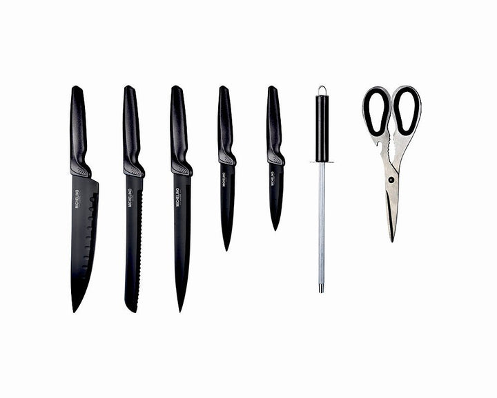 Michelino Elegant knivsæt med drejestativ – 8 dele Sort - Løven Home