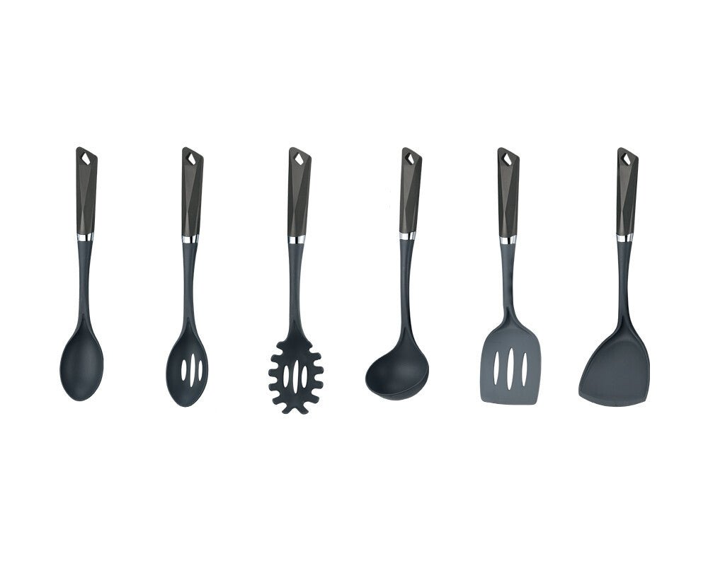 Michelino Elegant og praktisk køkkenredskabssæt med drejestativ – 7 dele Grå - Løven Home