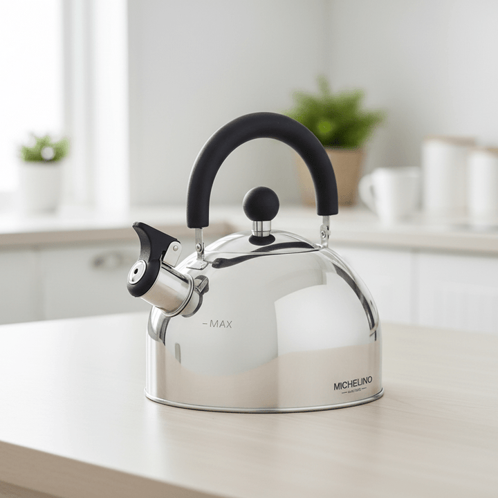 Michelino Fløjtende Kedel 2 L - Rustfrit Stål m/Sort Håndtag - Løven Home