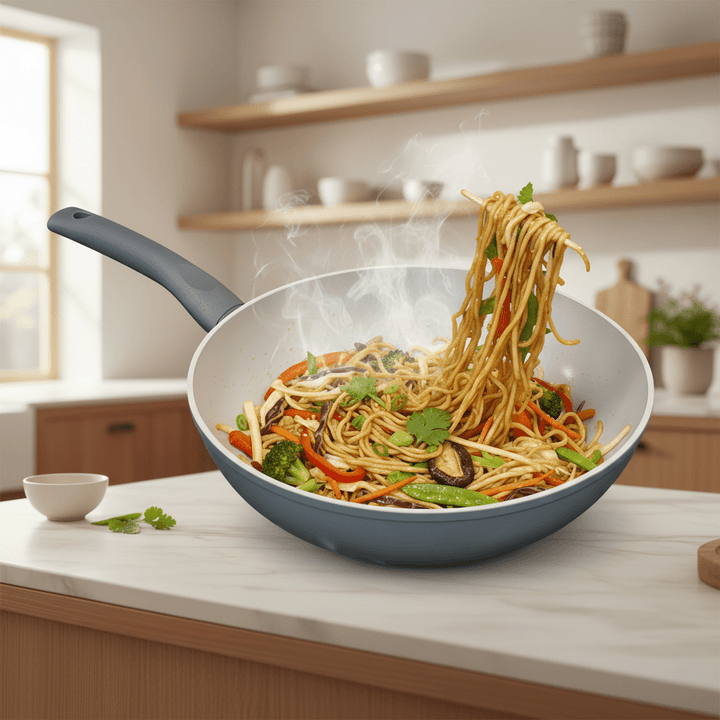 Michelino New Nora Wokpande 28 cm – Grå - Keramisk og PFAS - fri - Løven Home