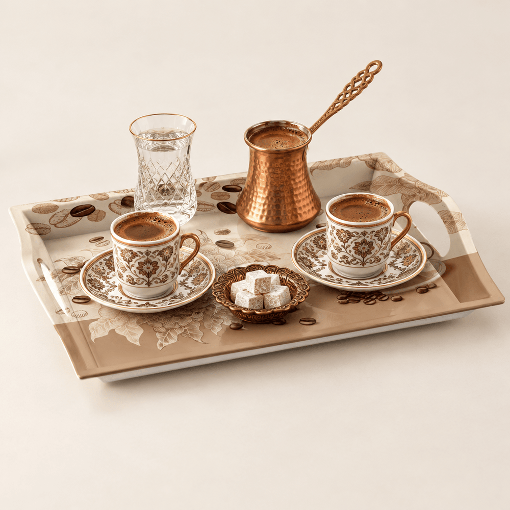 Michelino - Serveringsbakke - 24x34 cm | Kaffemotiv | Beige - Løven Home