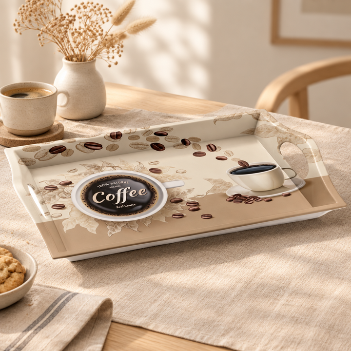 Michelino - Serveringsbakke - 24x34 cm | Kaffemotiv | Beige