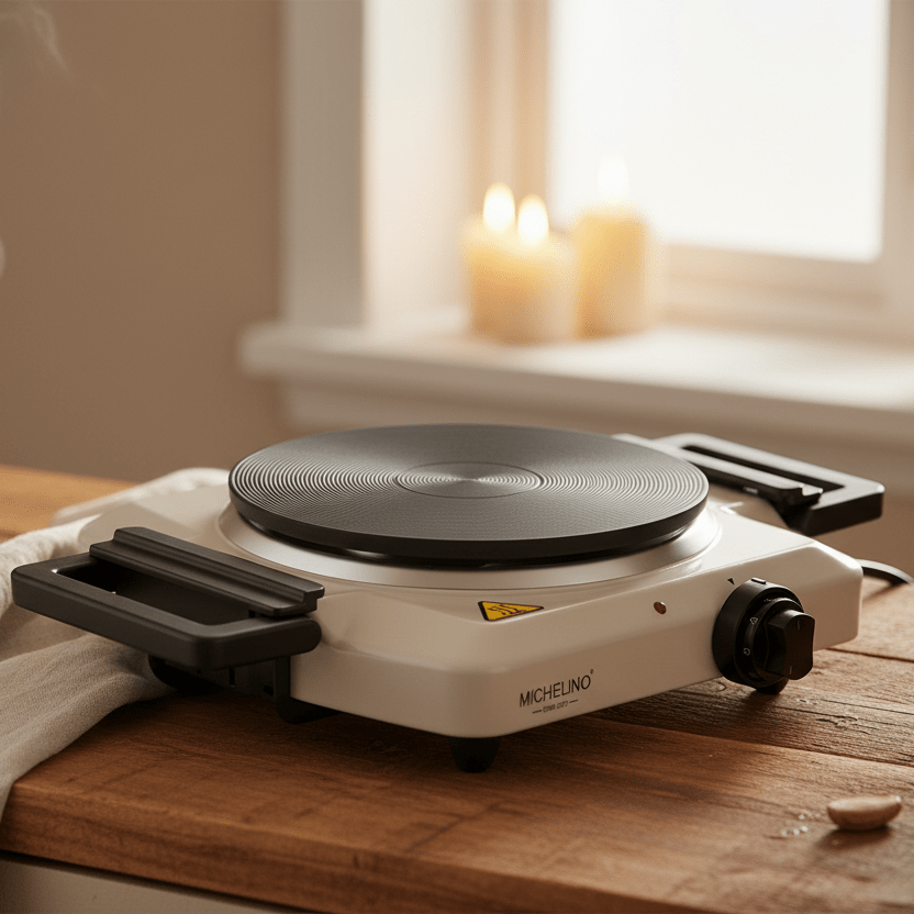 Michelino Transportabel Enkelt Kogeplade m/Foldbare Greb 1500 W | Hvid - Løven Home