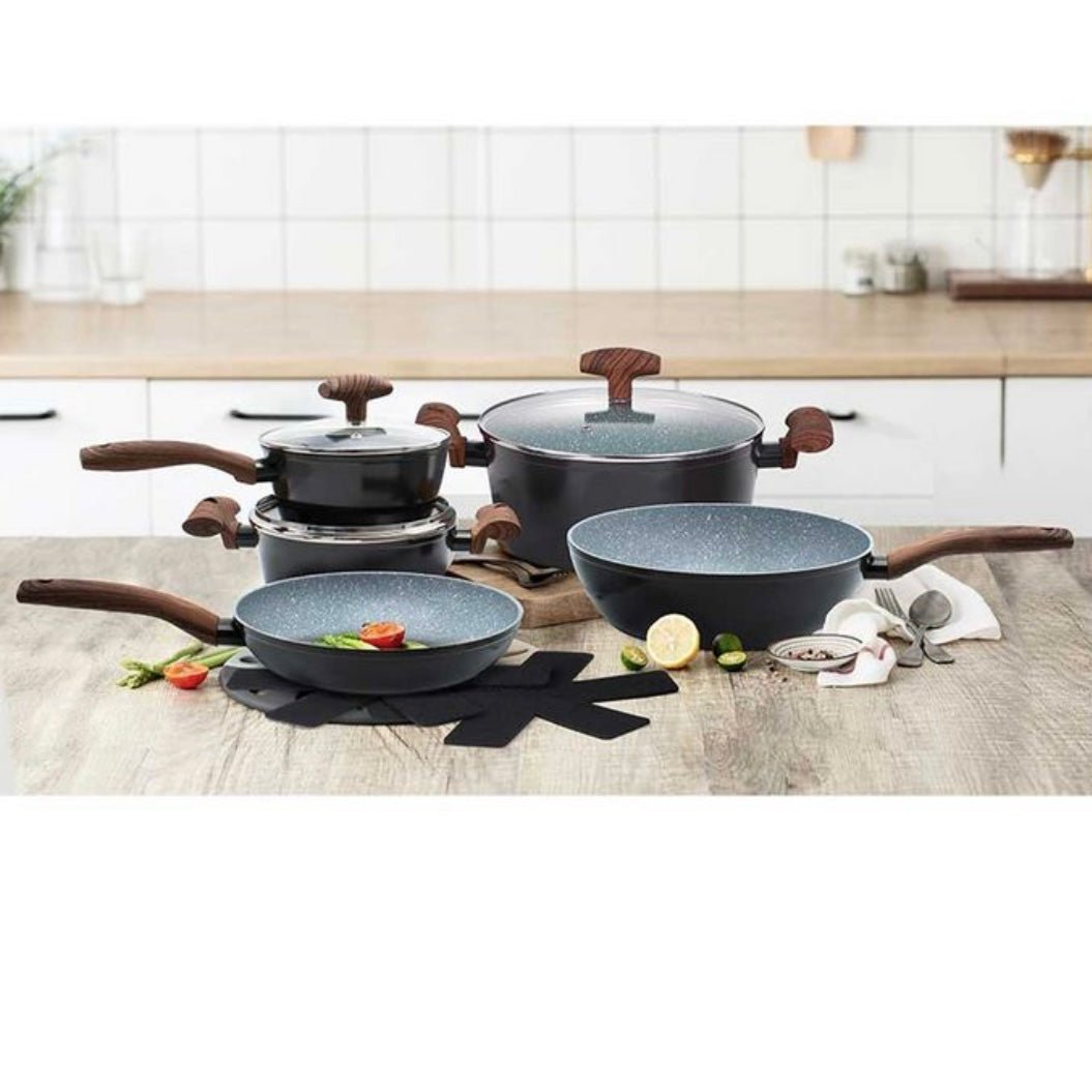 Michelino Wood (Trælook) Grydesæt 10 Dele - Grå - Løven Home