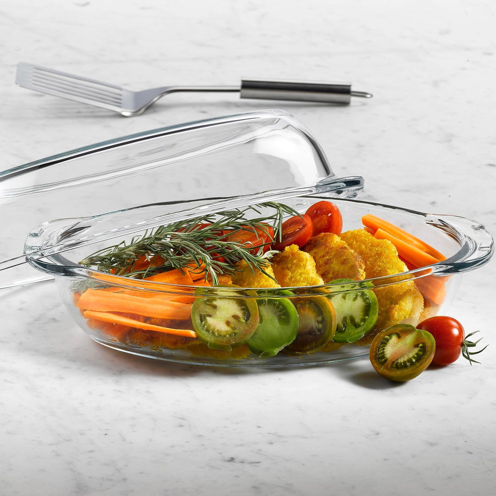 Ovalt Ovnfast Glasfad m/Glaslåg 2,25 L. - Borcam - Løven Home