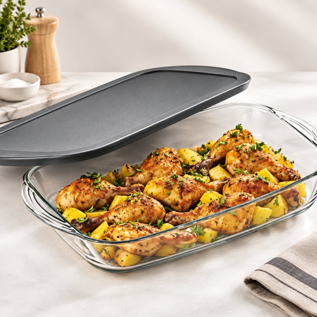 Pasabahce Borcam - Rektangulært ildfast fad m/låg - 40 x 25 cm | Glas | Grå - Løven Home